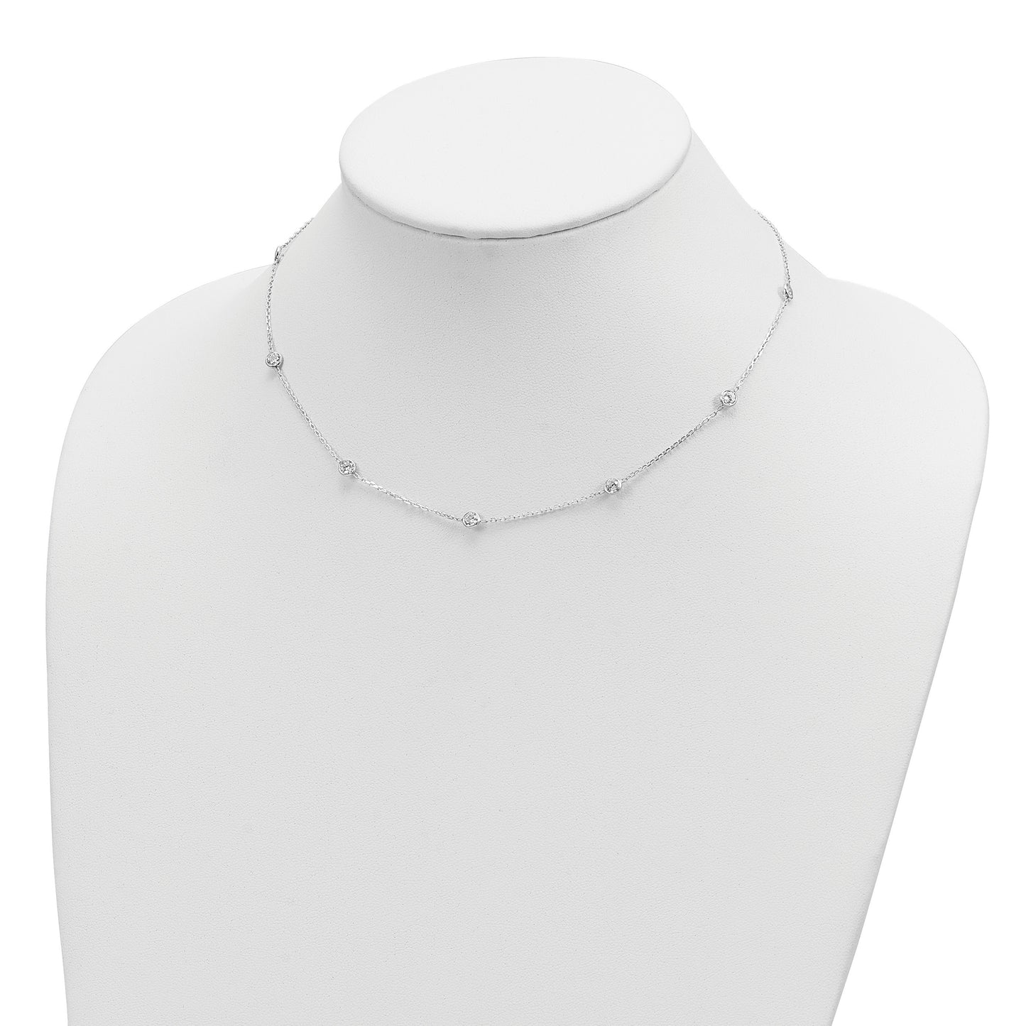 Sterling Silver 20 Inch w/2 in ext. 10-Station CZ Necklace