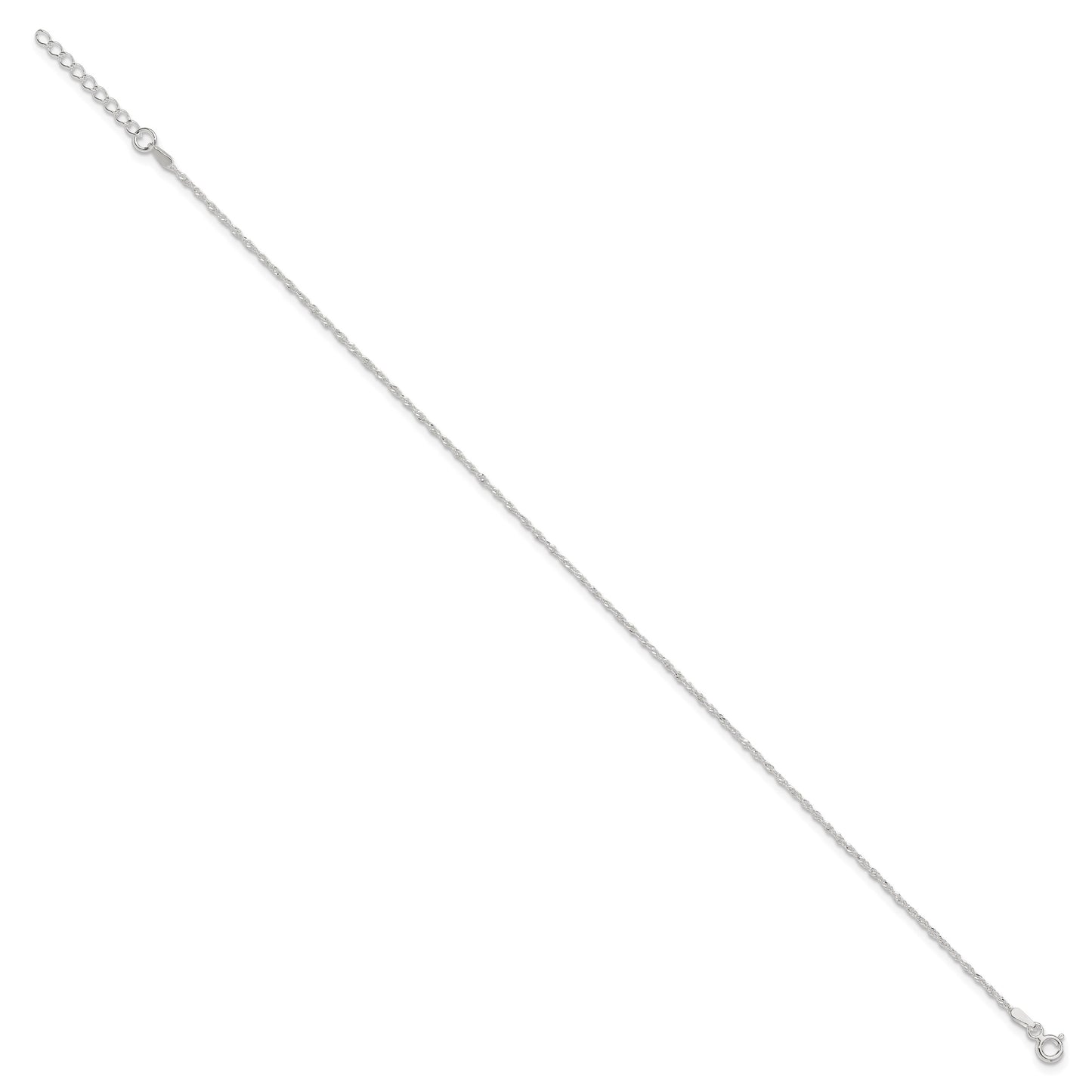 Sterling Silver 1.3mm Singapore Chain 9 inch Plus 1 inch Extender - Total 10 inch Anklet