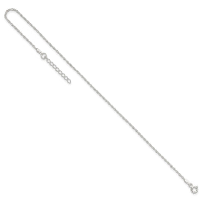Sterling Silver 1.3mm Singapore Chain 9 inch Plus 1 inch Extender - Total 10 inch Anklet