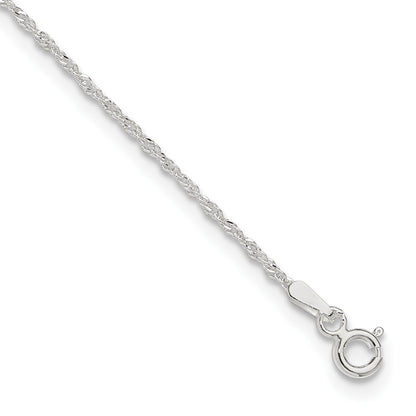 Sterling Silver 1.3mm Singapore Chain 9 inch Plus 1 inch Extender - Total 10 inch Anklet