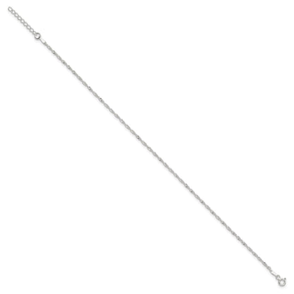 Sterling Silver 1.5mm Singapore Chain 9 inch Plus 1 inch Extender - Total 10 inch Anklet