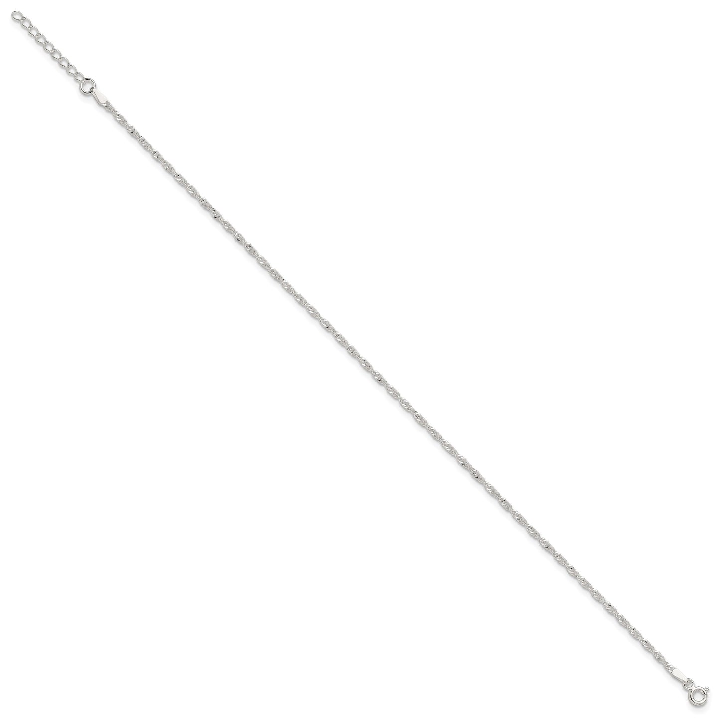 Sterling Silver 1.8mm Singapore Chain 9 inch Plus 1 inch Extender Chain - Total 10 inch Anklet