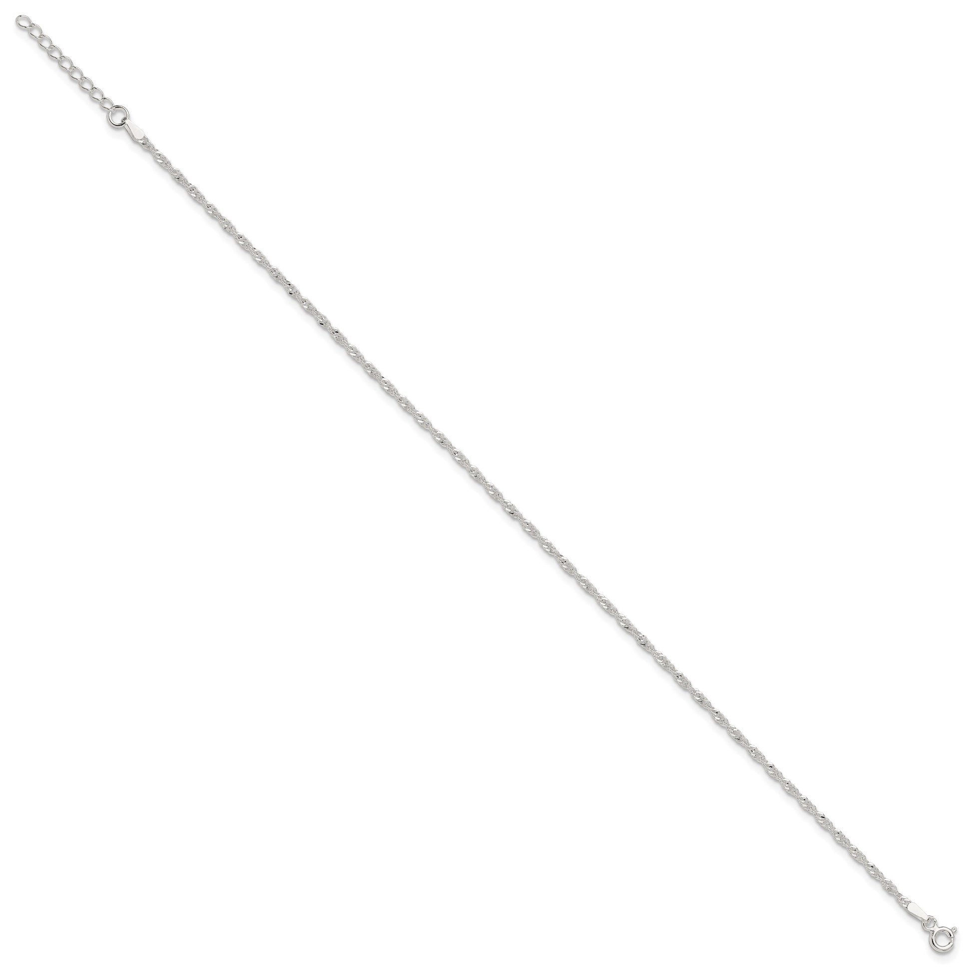 Sterling Silver 1.8mm Singapore Chain 9 inch Plus 1 inch Extender Chain - Total 10 inch Anklet