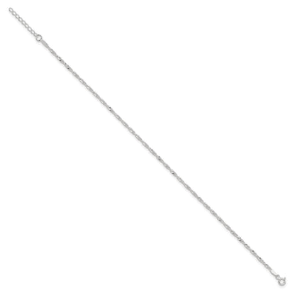 Sterling Silver 2mm Singapore Chain 10 inch Plus 1 inch Extender Chain - Total 11 inch Anklet