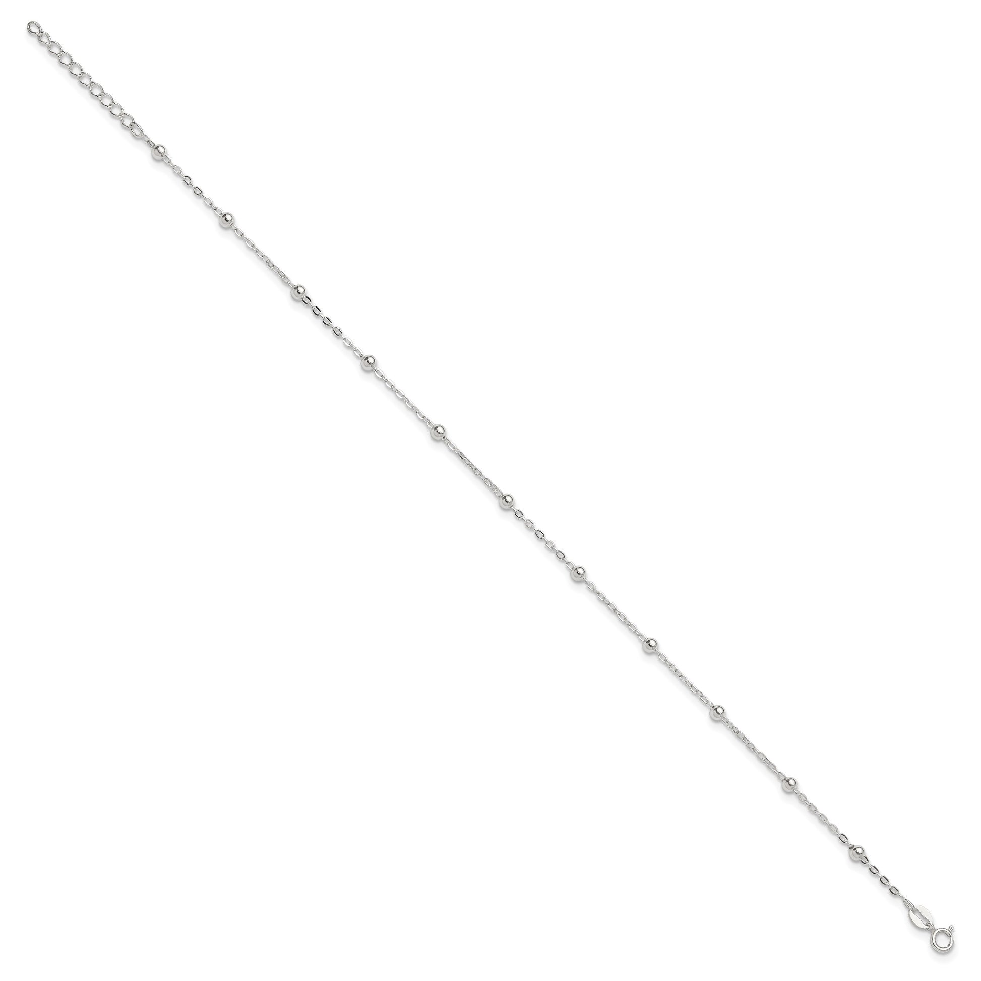 Sterling Silver 1mm Beaded Chain 10 inch Plus 1 inch Extender - Total 11 inch Anklet