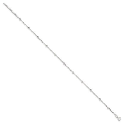 Sterling Silver 1mm Beaded Chain 10 inch Plus 1 inch Extender - Total 11 inch Anklet