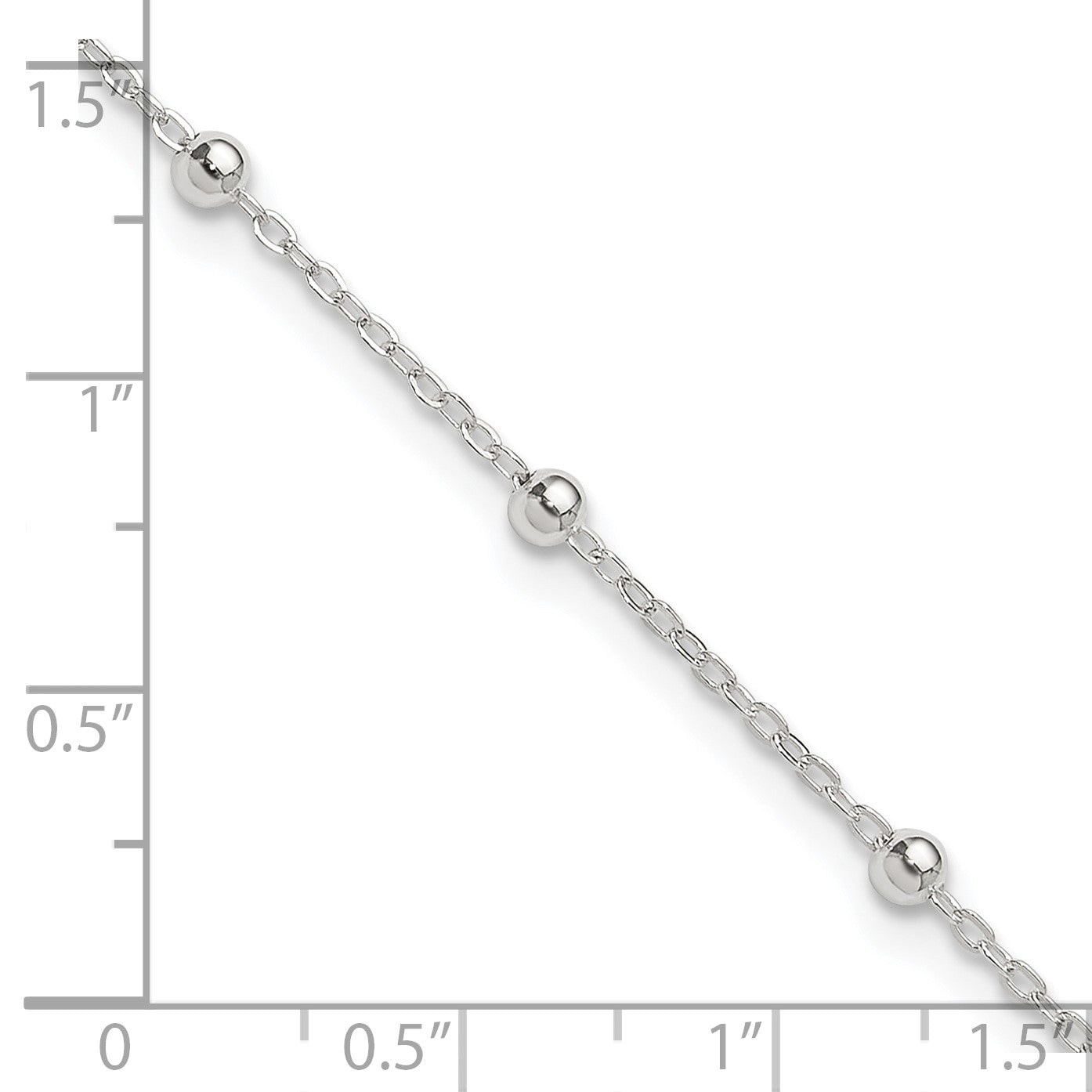 Sterling Silver 1mm Beaded Chain 9 inch Plus 1 inch Extender - Total 10 inch Anklet