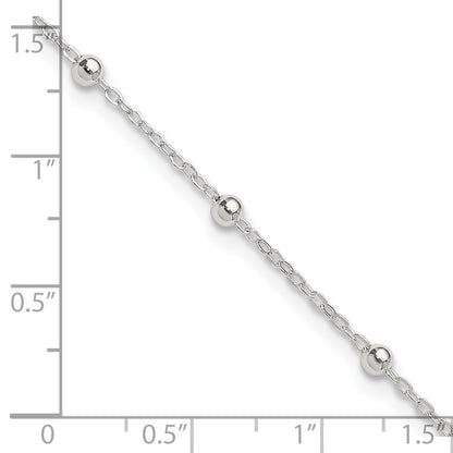 Sterling Silver 1mm Beaded Chain 9 inch Plus 1 inch Extender - Total 10 inch Anklet