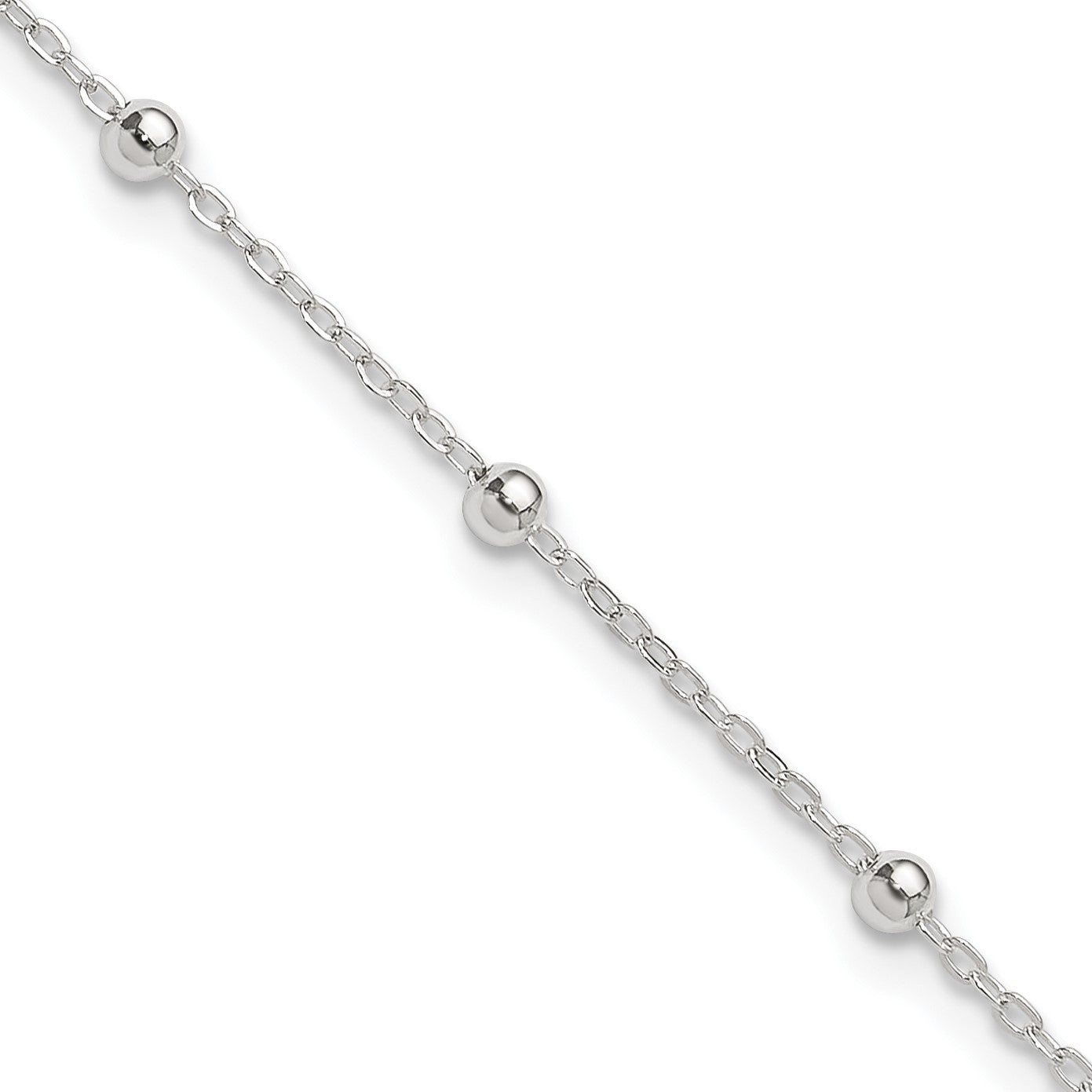 Sterling Silver 1mm Beaded Chain 9 inch Plus 1 inch Extender - Total 10 inch Anklet