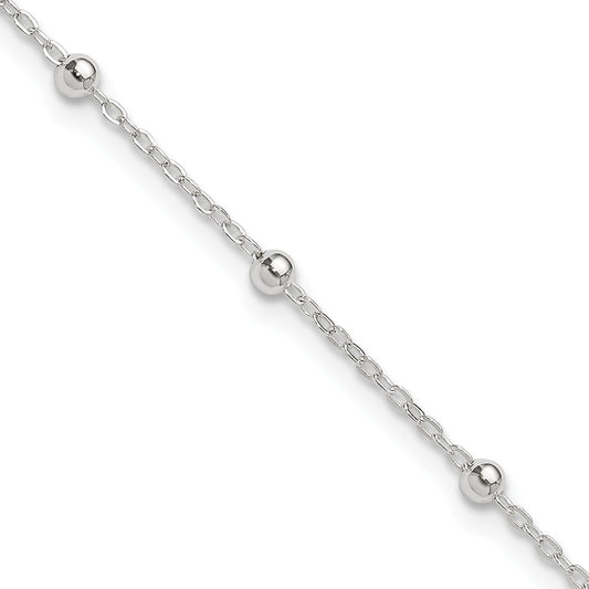 Sterling Silver 1mm Beaded Chain 9 inch Plus 1 inch Extender - Total 10 inch Anklet