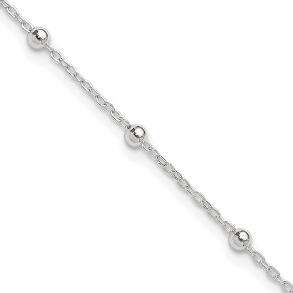 Sterling Silver 1mm Beaded Chain 10 inch Plus 1 inch Extender - Total 11 inch Anklet