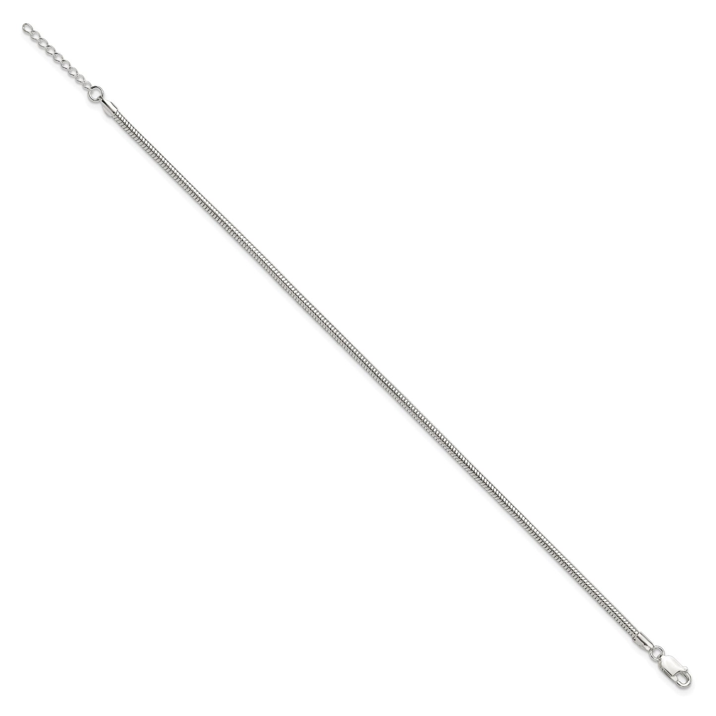 Sterling Silver 2.5mm Snake Chain 9 inch Plus 1 inch Extender - Total 10 inch Anklet