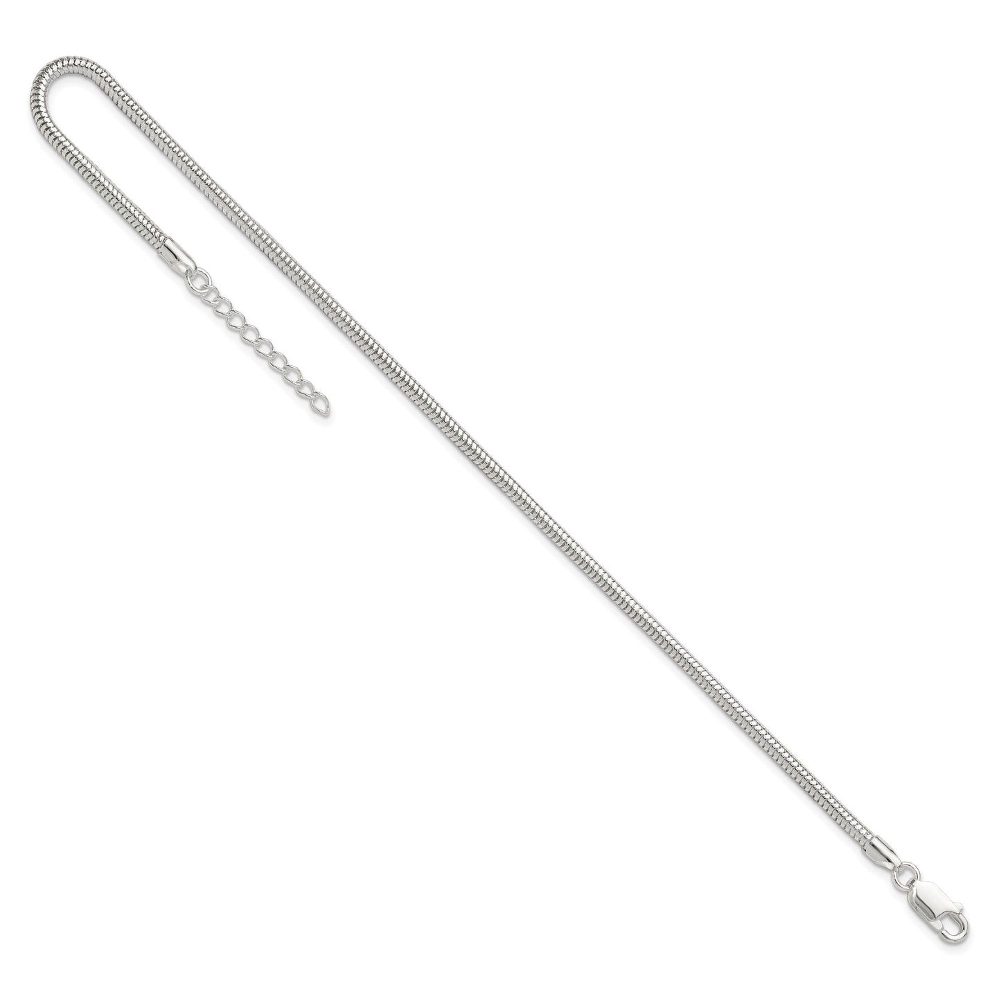 Sterling Silver 2.5mm Snake Chain 9 inch Plus 1 inch Extender - Total 10 inch Anklet