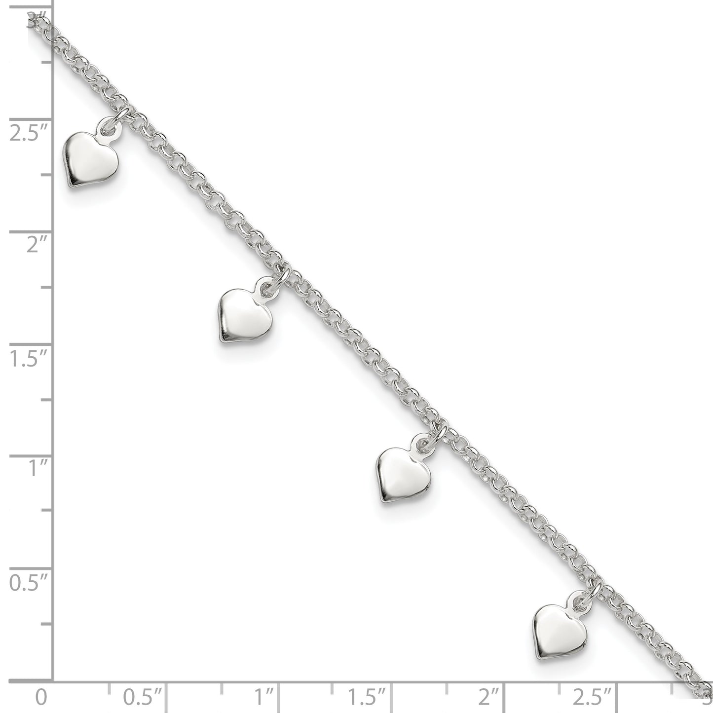 Sterling Silver Polished Hearts Anklet