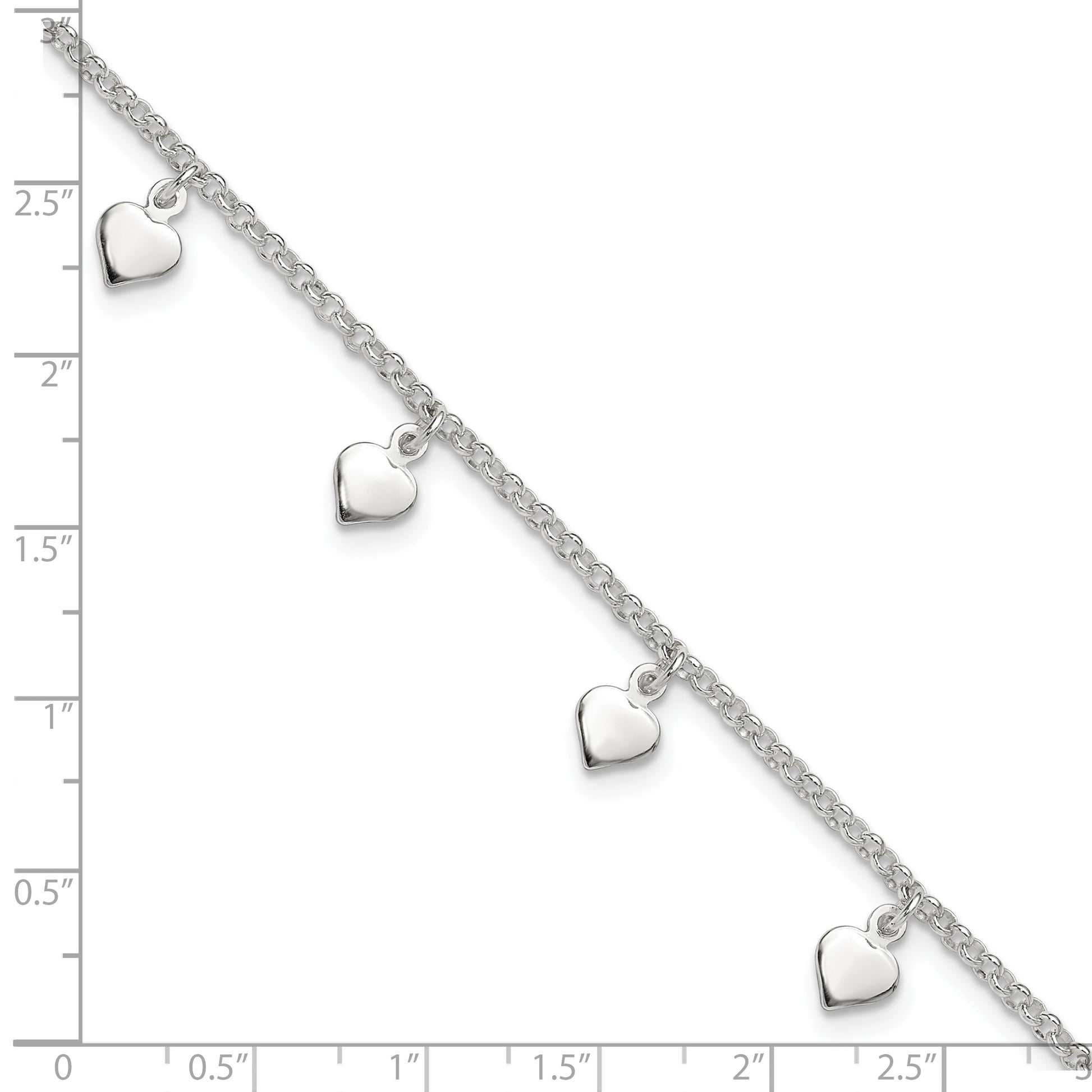 Sterling Silver Polished Hearts Anklet