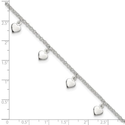 Sterling Silver Polished Hearts Anklet