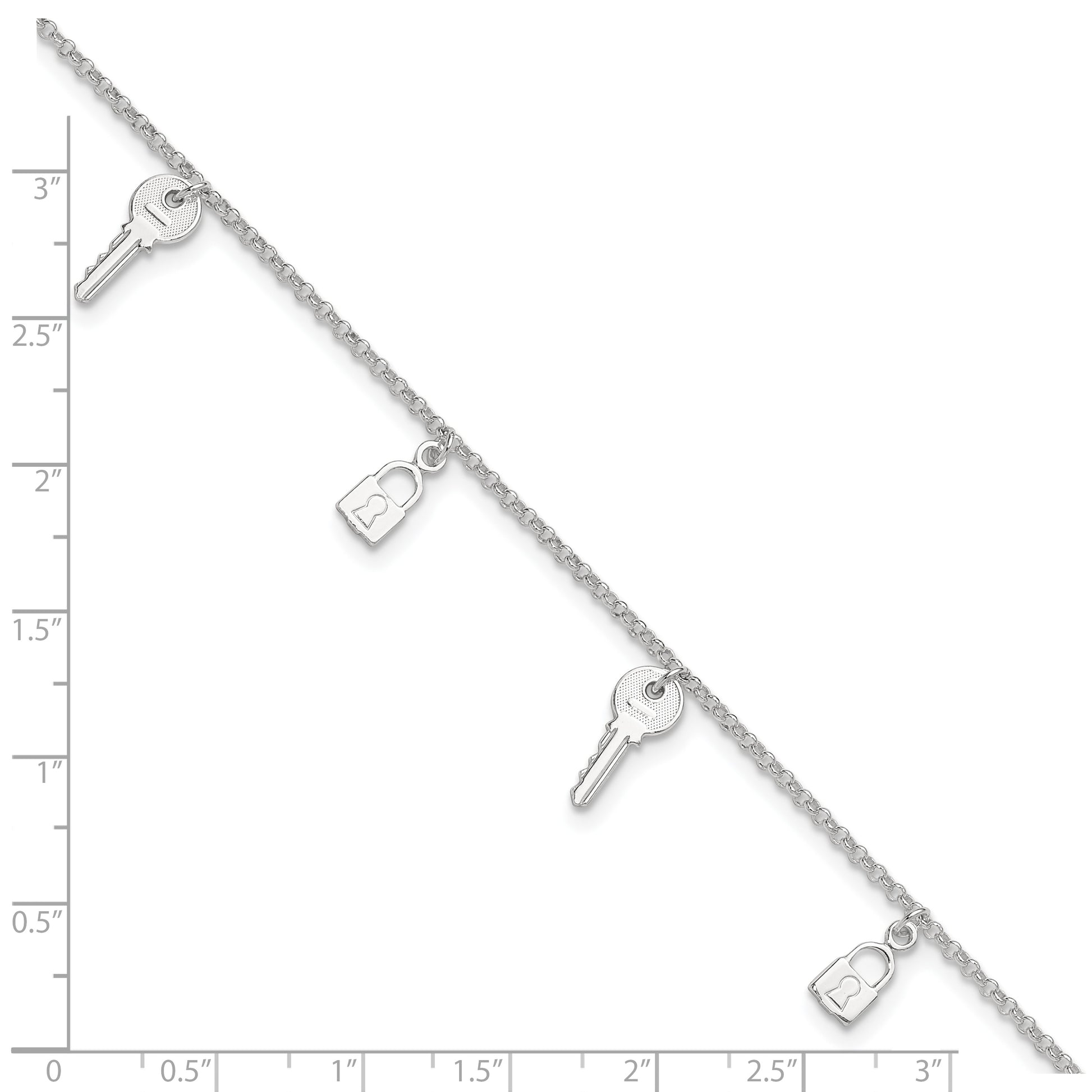Sterling Silver Lock and Key 9 inch Plus 1 inch Extender - Total 10 inch Anklet