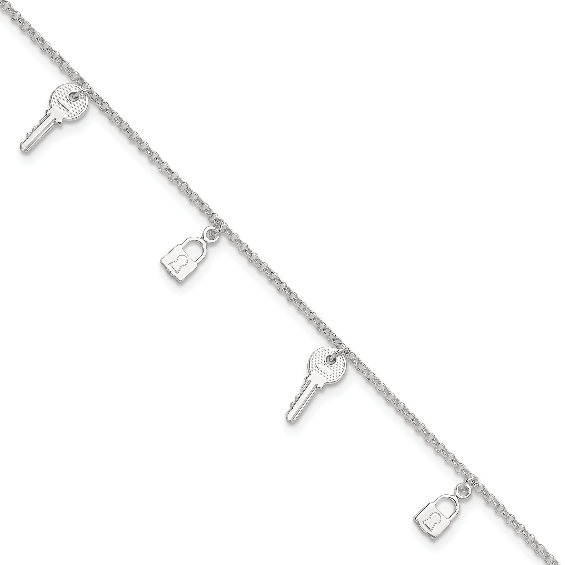 Sterling Silver Lock and Key 9 inch Plus 1 inch Extender - Total 10 inch Anklet