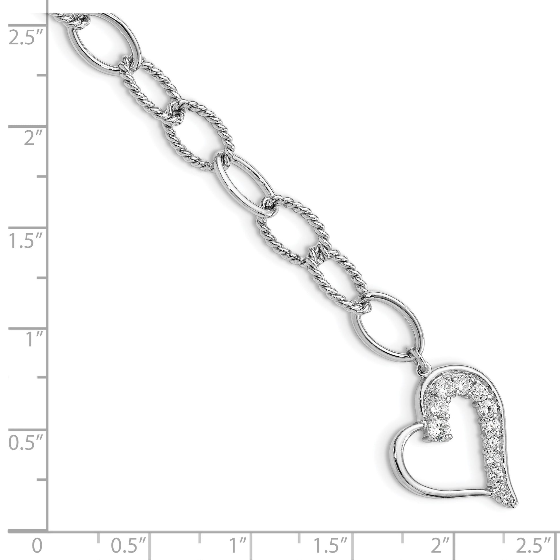 Sterling Silver Rhodium-plated Journey Heart CZ Dangle Bracelet