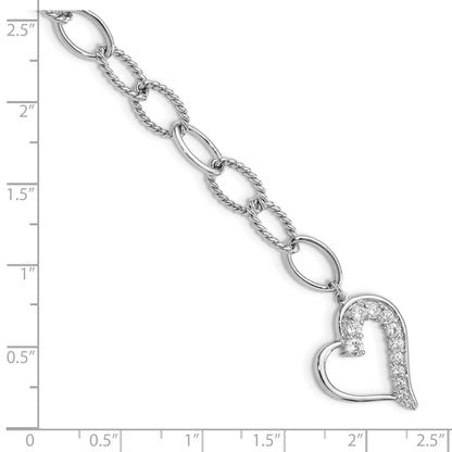 Sterling Silver Rhodium-plated Journey Heart CZ Dangle Bracelet