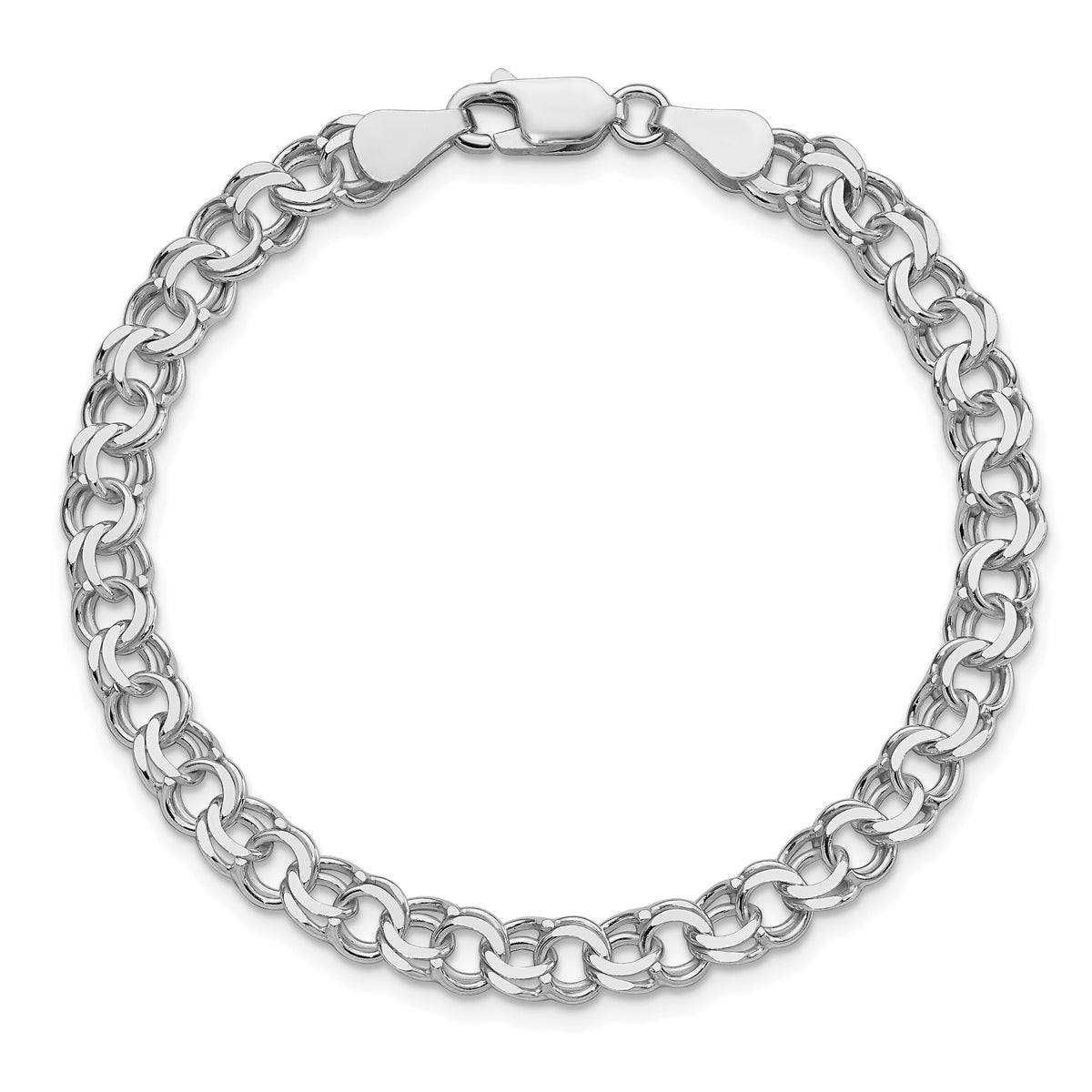 Sterling Silver Rhodium-plated 6mm Solid Double Link 7 inch Charm Bracelet