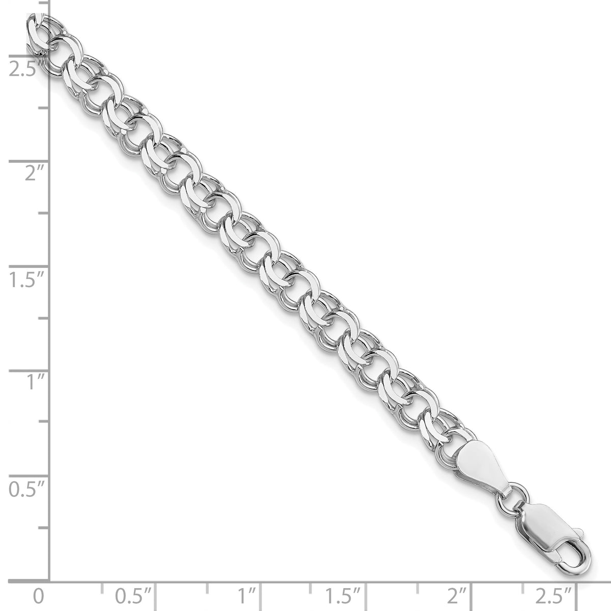 Sterling Silver Rhodium-plated 6mm Solid Double Link 7 inch Charm Bracelet