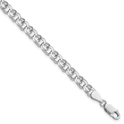 Sterling Silver Rhodium-plated 6mm Solid Double Link 7 inch Charm Bracelet