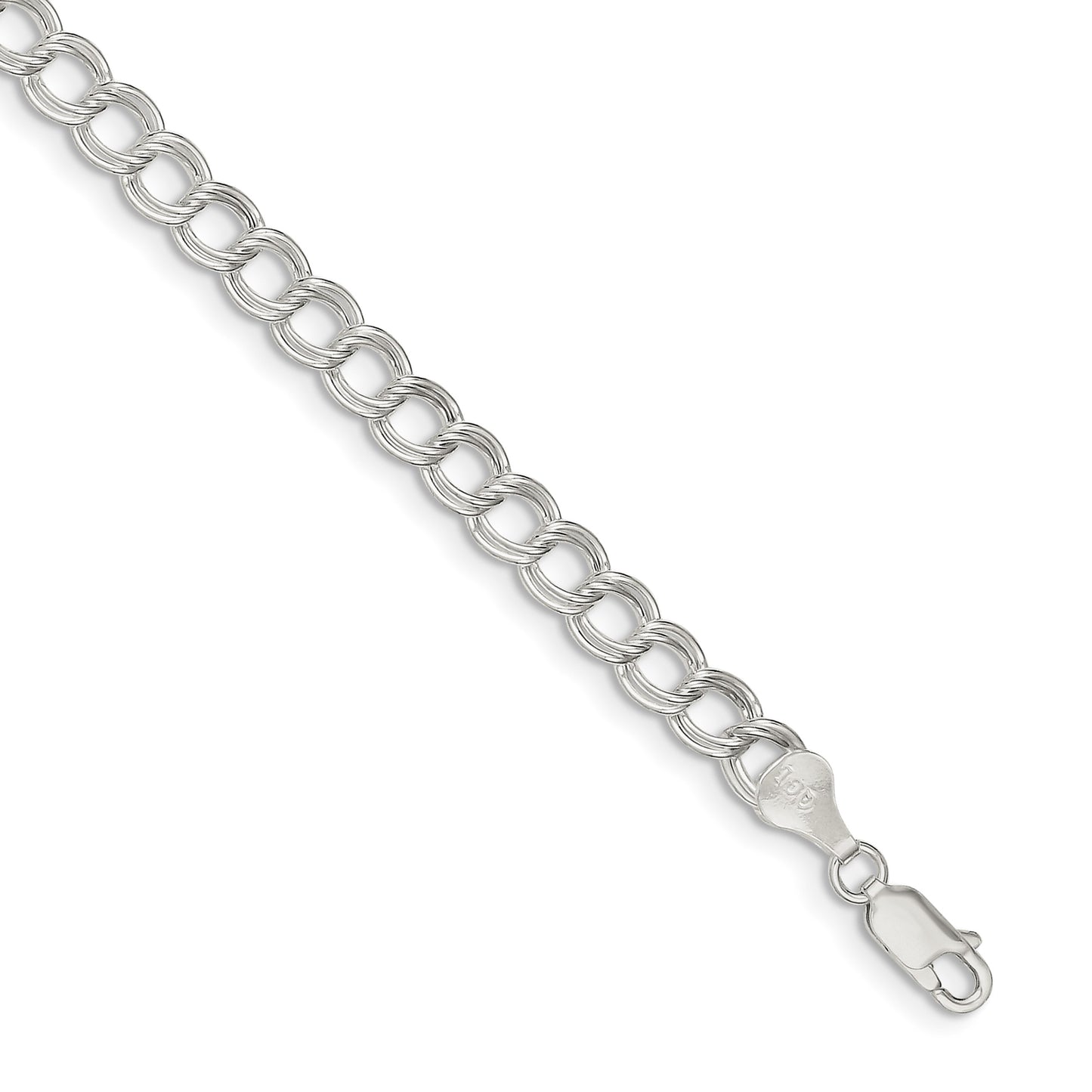 Sterling Silver 6mm Semi-Solid Double Link 6 inch Charm Bracelet