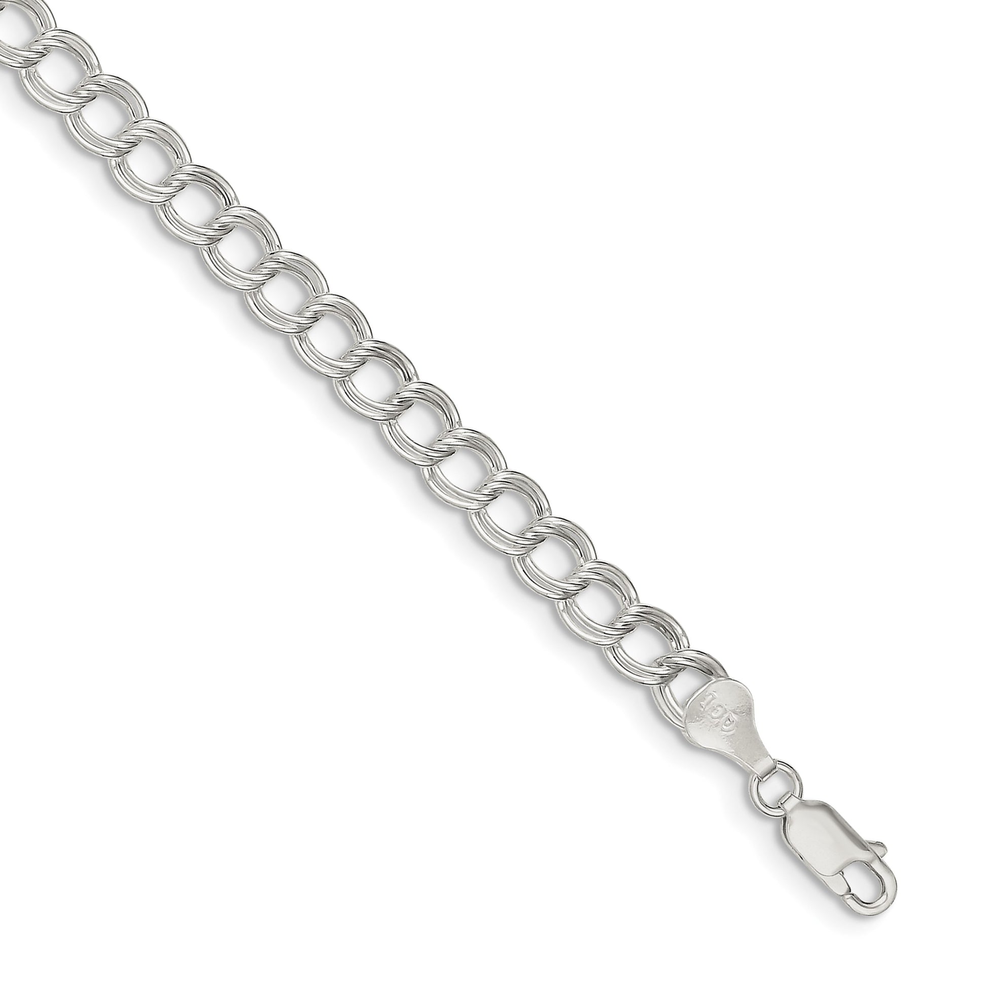 Sterling Silver 6mm Semi-Solid Double Link 6 inch Charm Bracelet