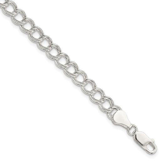 Sterling Silver 6mm Semi-Solid Double Link 8 inch Charm Bracelet