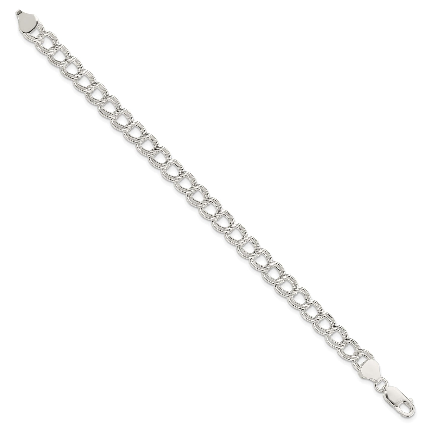 Sterling Silver 7.5mm Semi-Solid Double Link Charm Bracelet
