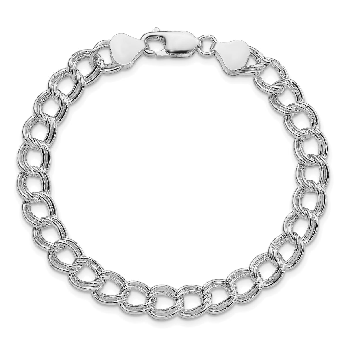 Sterling Silver RH-plated 7.5mm Semi-Solid Double Link Charm Bracelet