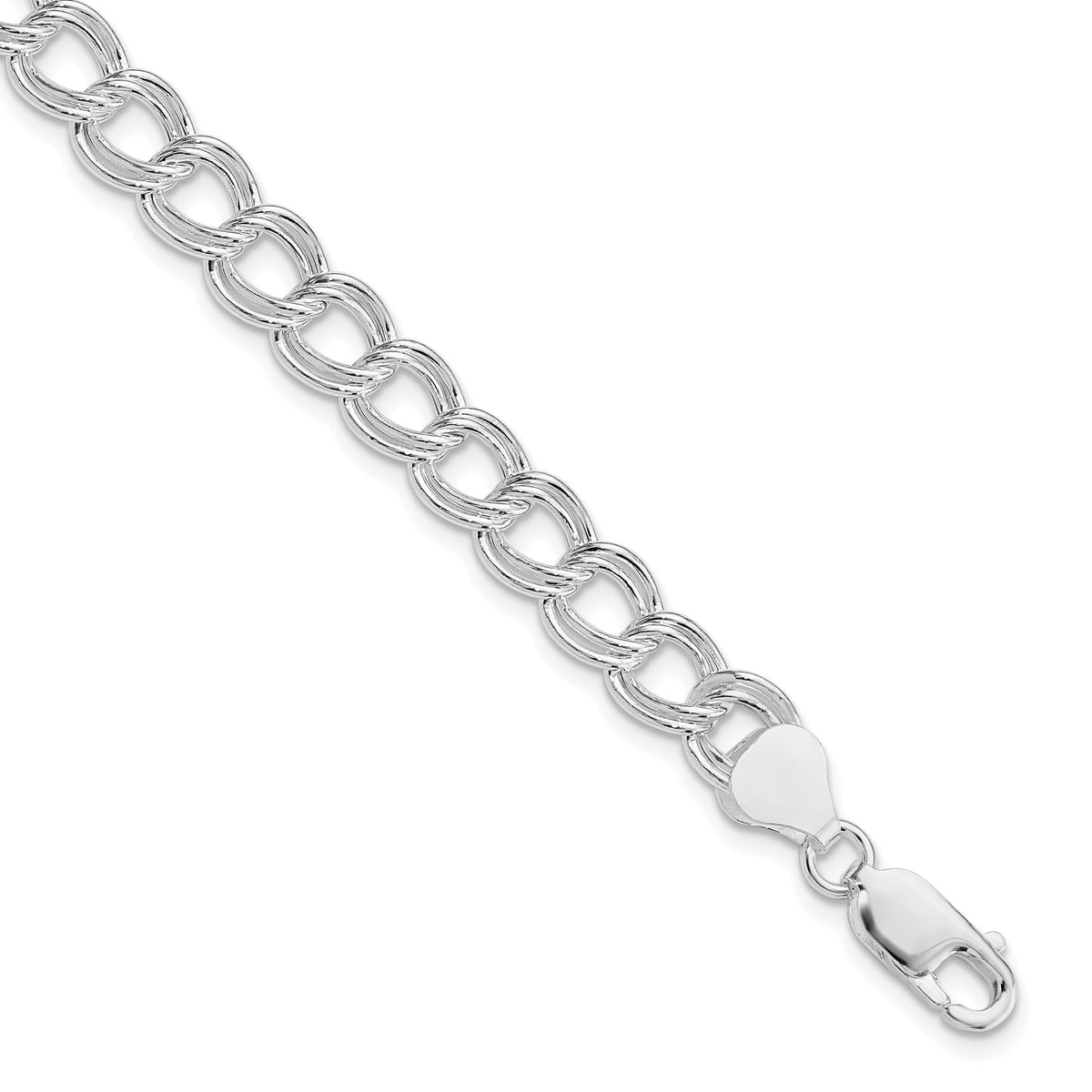 Sterling Silver RH-plated 7.5mm Semi-Solid Double Link Charm Bracelet