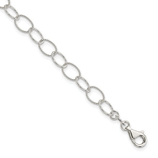 Sterling Silver 7mm Solid Fancy Cable Link 7.5 inch Bracelet