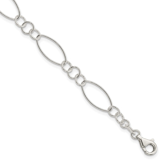Sterling Silver Polished Fancy Oval and Circle 7.5 inch Bracelet