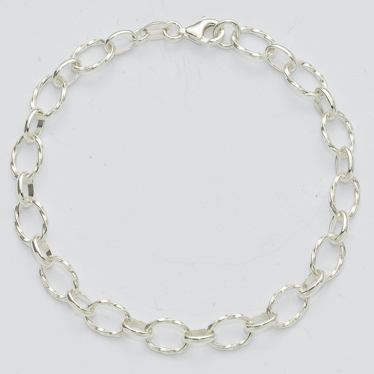 Sterling Silver Polished Textured 6.5mm Fancy Link 7.5 inch Bracelet