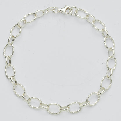Sterling Silver Polished Textured 6.5mm Fancy Link 7.5 inch Bracelet