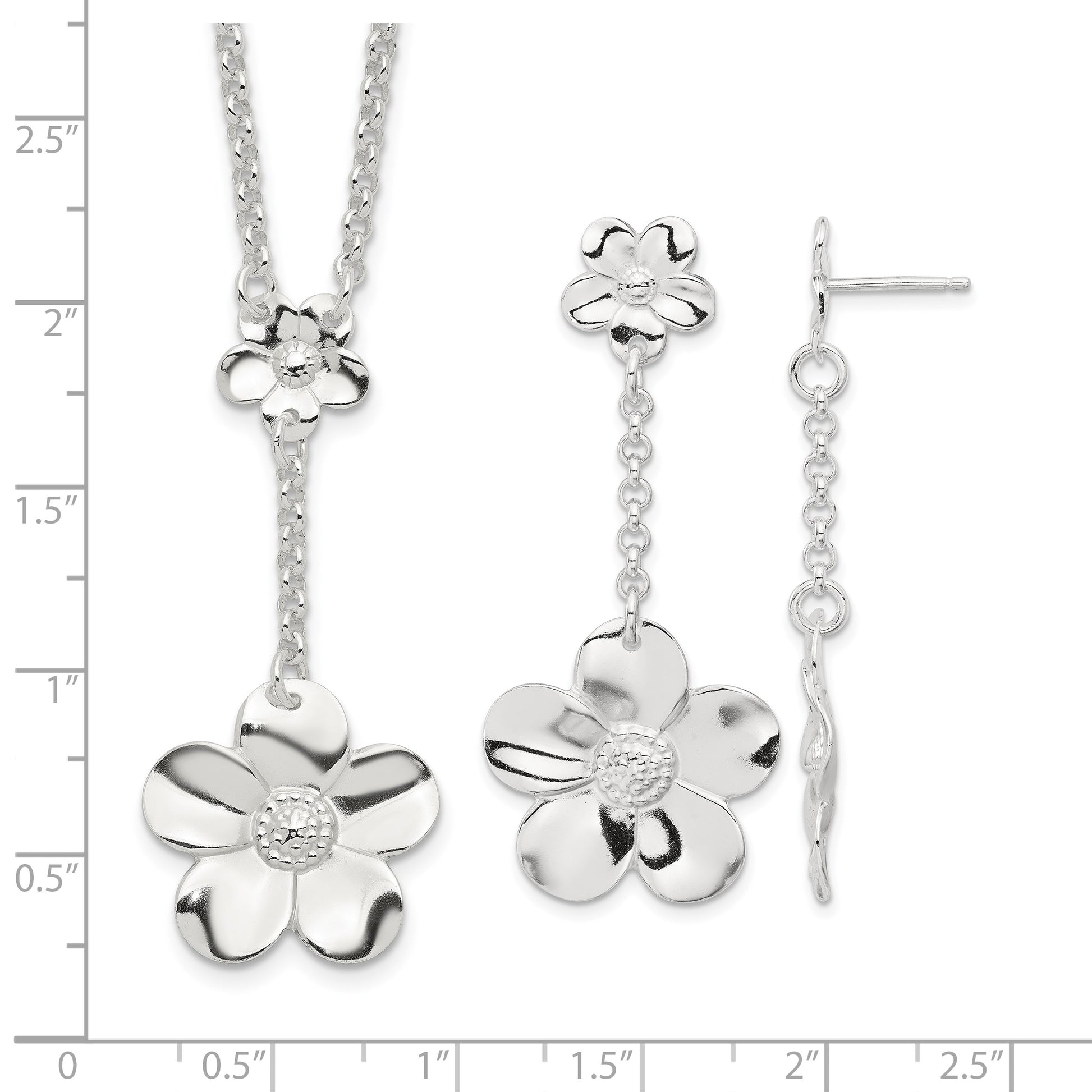 Sterling Silver Floral Necklace and Earring Set
