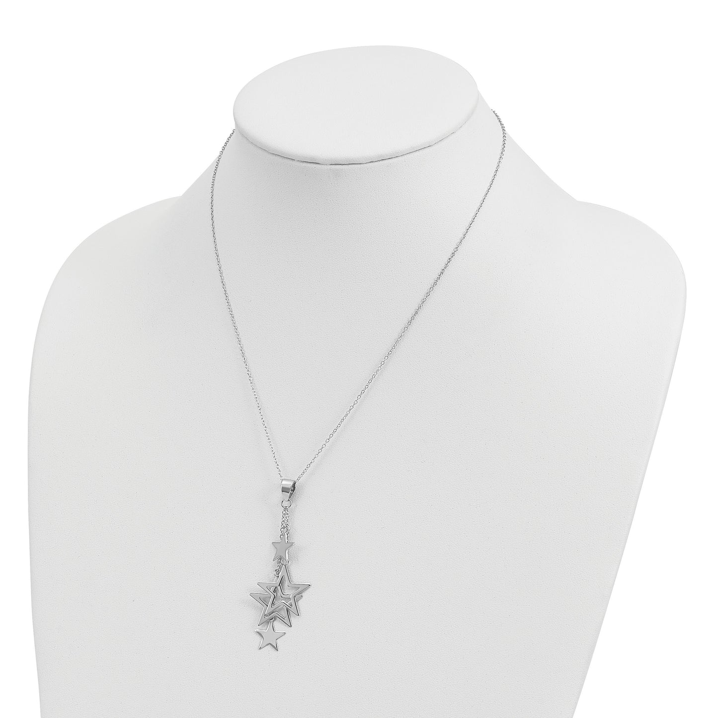 Sterling Silver Rhodium-plated Dangling Stars Necklace