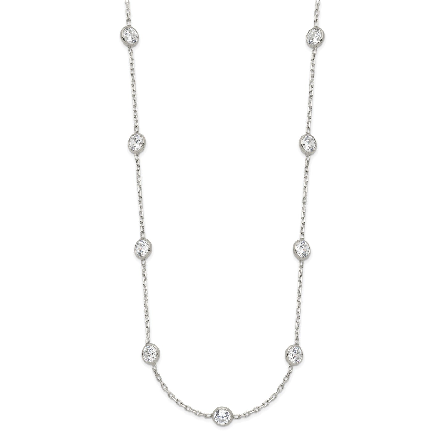 Sterling Silver Clear 4mm 11-Station CZ w/2in ext. Necklace