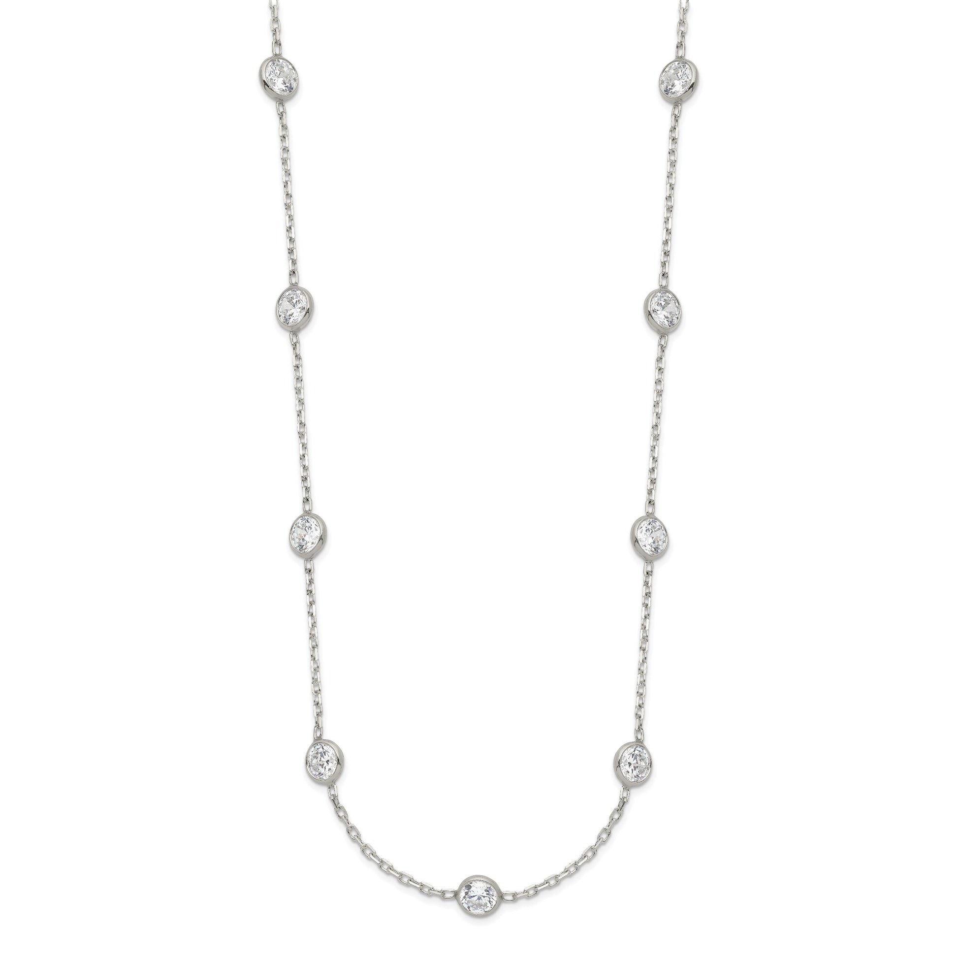 Sterling Silver Clear 4mm 11-Station CZ w/2in ext. Necklace