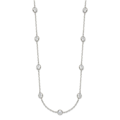 Sterling Silver Clear 4mm 11-Station CZ w/2in ext. Necklace