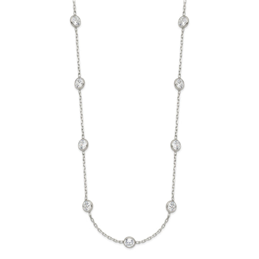 Sterling Silver Clear 4mm 11-Station CZ w/2in ext. Necklace