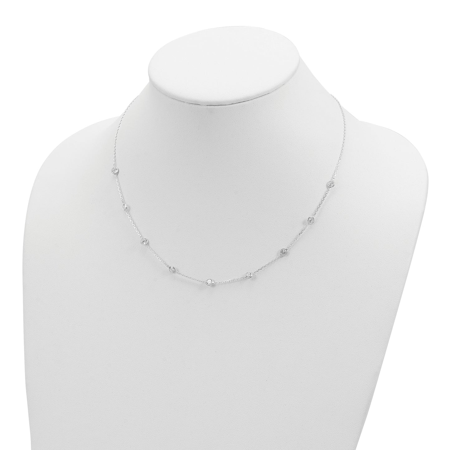 Sterling Silver Clear 4mm 13-Station CZ w/2in ext. Necklace