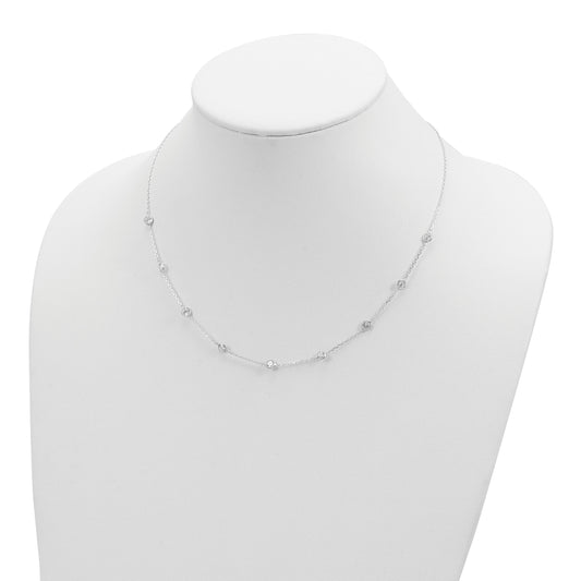 Sterling Silver Clear 4mm 9-Station CZ w/2in ext. Necklace