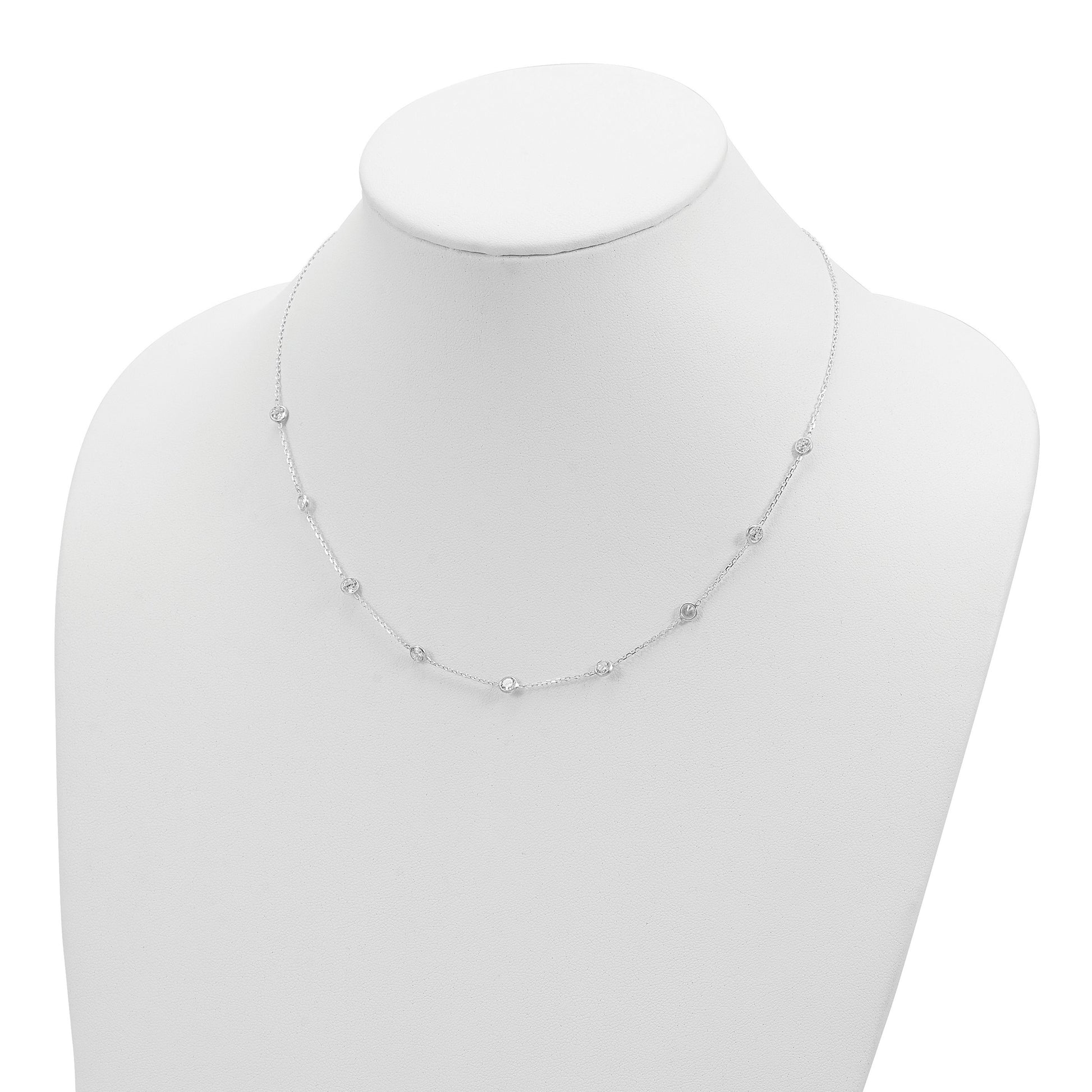 Sterling Silver Clear 4mm 15-Station CZ w/2in ext. Necklace
