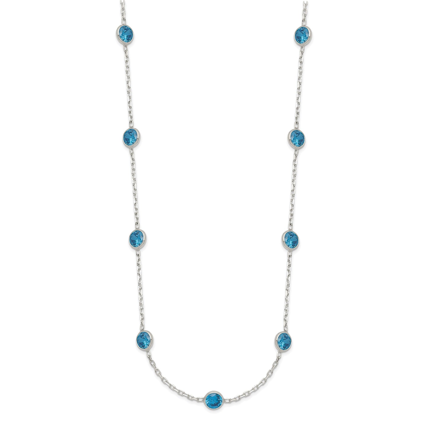 Sterling Silver 9-Station Blue CZ Necklace