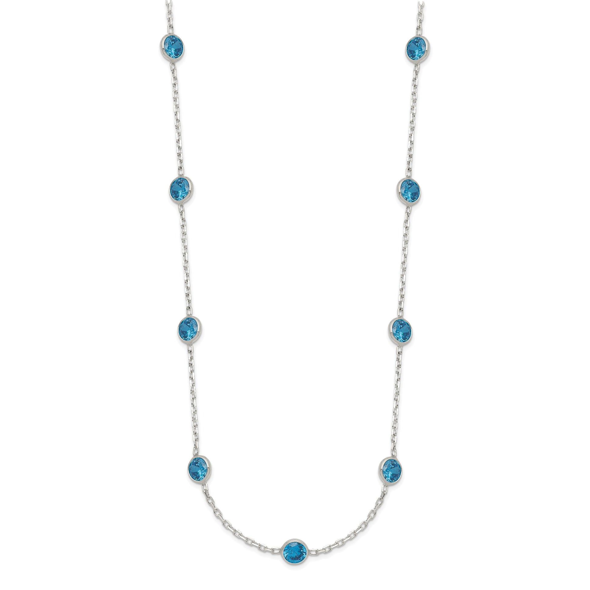 Sterling Silver 9-Station Blue CZ Necklace