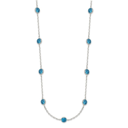 Sterling Silver 9-Station Blue CZ Necklace