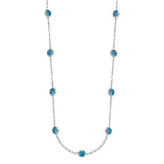 Sterling Silver 9-Station Blue CZ Necklace
